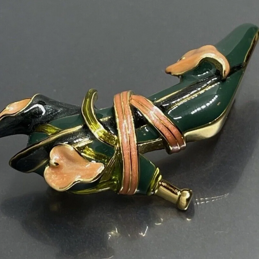 Kenneth Jay Lane, Signed, High Heeled Shoe Brooch with Cala Lilly. Vintage